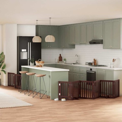 SKŁADANA BRAMKA DLA PSA Z DRZWIAMI 9 PANELI BRĄZOWA 450CM