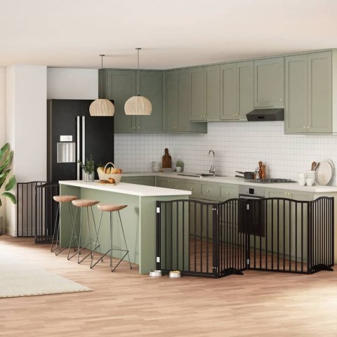 SKŁADANA BRAMKA DLA PSA Z DRZWIAMI 12 PANELI CZARNA 960CM