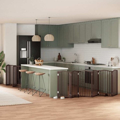 SKŁADANA BRAMKA DLA PSA Z DRZWIAMI 15 PANELI BRĄZOWA 750CM