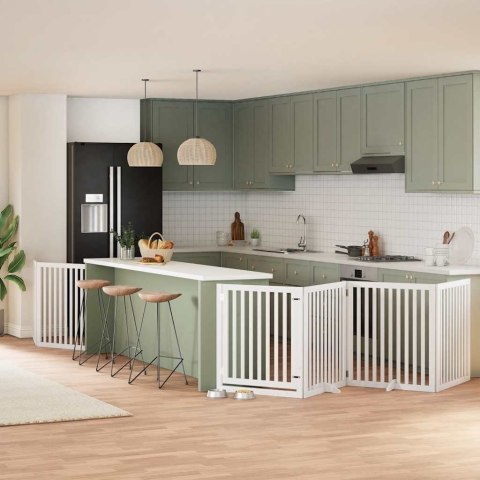 SKŁADANA BRAMKA DLA PSA Z DRZWIAMI 8 PANELI BIAŁA 640CM