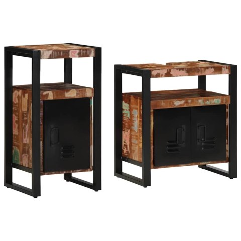 ZESTAW MEBLI ŁAZIENKOWYCH 2 SZT. BRĄZOWY LITE DREWNO Z ODZYSKU