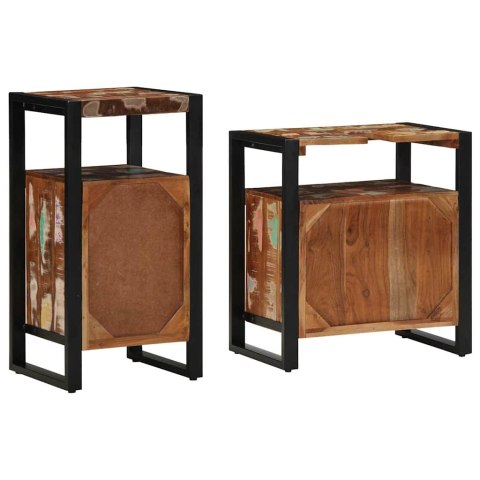 ZESTAW MEBLI ŁAZIENKOWYCH 2 SZT. BRĄZOWY LITE DREWNO Z ODZYSKU