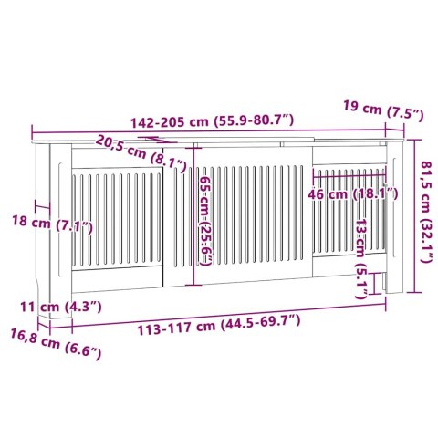 VidaXL Pokrywa Grzejnika 2 pcs Szary (142-205) x 20.5 x 81.5 cm