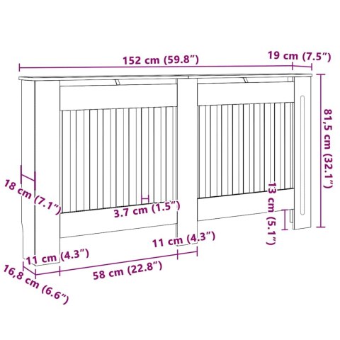 VidaXL Pokrywa Grzejnika 2 pcs Szary 152 x 19 x 81.5 cm