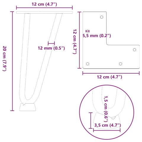 NOGI DO STOLIKA KAWOWEGO W KSZTAŁCIE SPINKI DO WŁOSÓW 4 SZT. BIAŁE 20CM STAL LITE