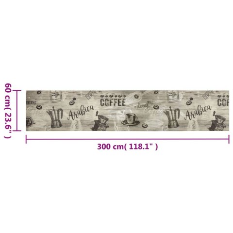 DYWANIK KUCHENNY Z MOTYWEM KAWY SZARY 60X300CM AKSAMITNY