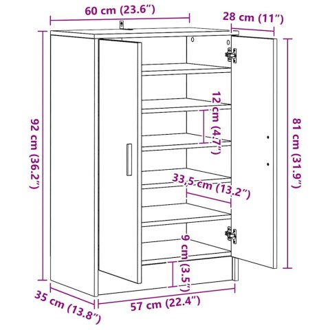 SZAFKA NA BUTY SZARY DĄB SONOMA 60X35X92CM