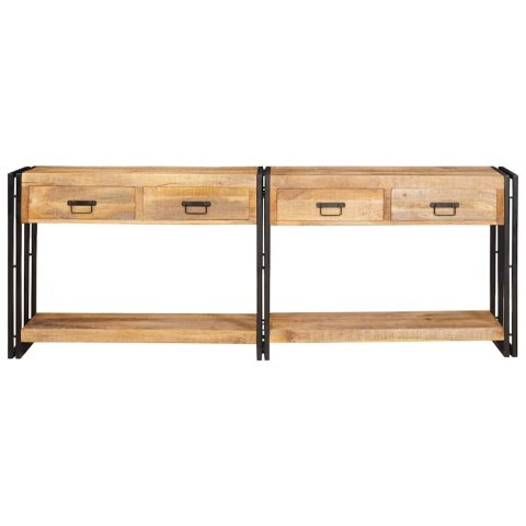 KONSOLA 2 SZT. BRĄZOWY 200X33X75CM LITE SUROWE DREWNO MANGO