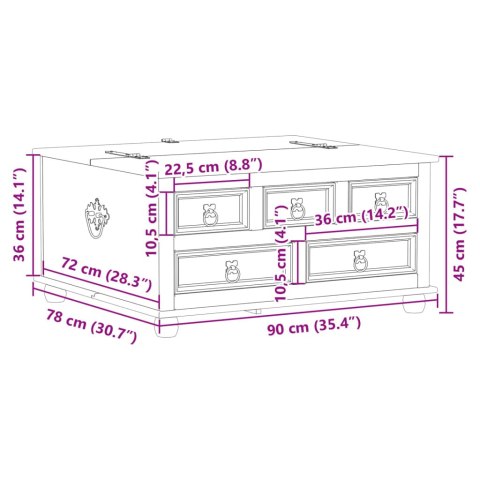 SKRZYNIA STOLIK KAWOWY SKRZYNIA 90CM LITE DREWNO SOSNA MIODOWY BRĄZ PODNOŚNIK