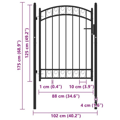 FURTKA OGRODZENIOWA Z ŁUKIEM STALOWA 100X125CM CZARNA