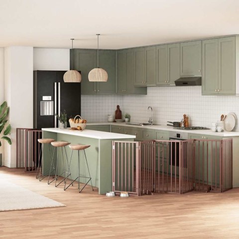 SKŁADANA BRAMKA DLA PSA Z DRZWIAMI 12 PANELI BRĄZOWA 600CM