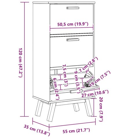 SZAFKA NA BUTY OLDEN BRĄZOWA 55X35X120CM LITE DREWNO SOSNOWE