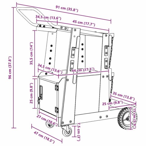 WÓZEK SPAWALNICZY CZARNY 90X46X96CM STAL