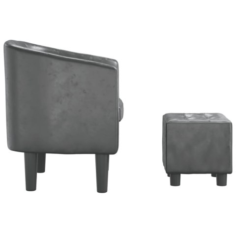 FOTEL KLUBOWY Z PODNÓŻKIEM SZARY OBITY SZTUCZNĄ SKÓRĄ