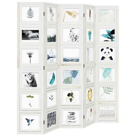 VidaXL Parawan pokojowy, 5-panelowy, biały, lite drewno paulowni