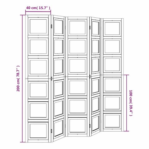 VidaXL Parawan pokojowy, 5-panelowy, biały, lite drewno paulowni