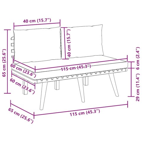 ŁAWKA OGRODOWA Z PODUSZKAMI 115CM LITE DREWNO AKACJOWE