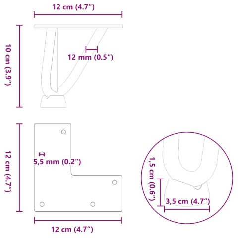 NOGI DO STOLIKA KAWOWEGO W KSZTAŁCIE SPINKI DO WŁOSÓW 4 SZT. CZARNE 10CM STAL LITE
