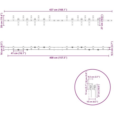 SYSTEM DO MONTAŻU DRZWI PRZESUWNYCH 427CM STAL CZARNY