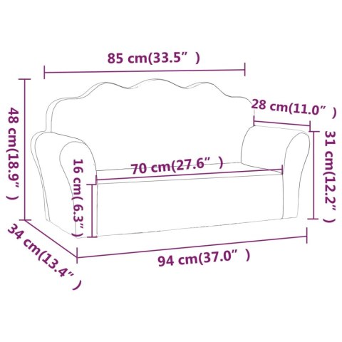 2-OS. KANAPA DLA DZIECI JASNOSZARA MIĘKKI PLUSZ