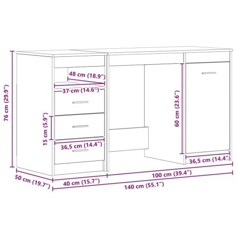BIURKO KOMPUTEROWE ERGONOMICZNE WYGODNE DO PRACY ZDALNEJ CZARNY DĄB 140X50X76CM