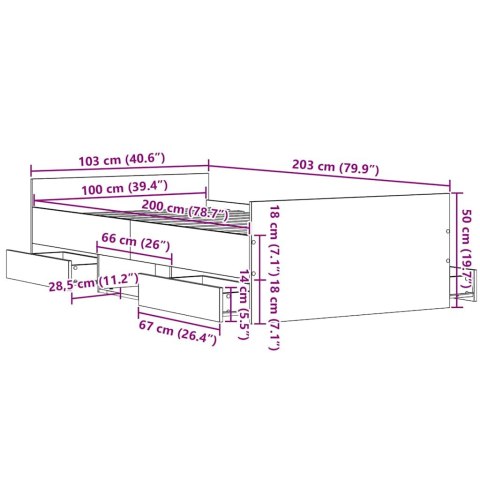 RAMA ŁÓŻKA BEZ MATERACA CZARNY DĄB 100X200CM DREWNO DREWNOPOCHODNE