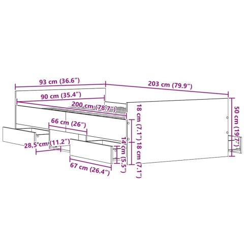 RAMA ŁÓŻKA BEZ MATERACA CZARNY DĄB 90X200CM Z DREWNA INŻYNIERYJNEGO