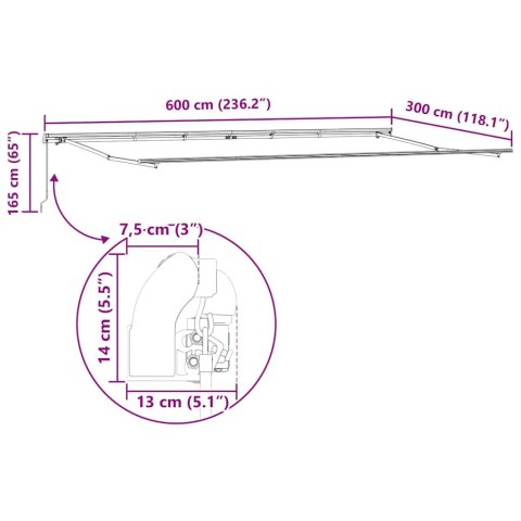 RĘCZNA MARKIZA CHOWANA ŻÓŁTA I POMARAŃCZOWA 600X300CM