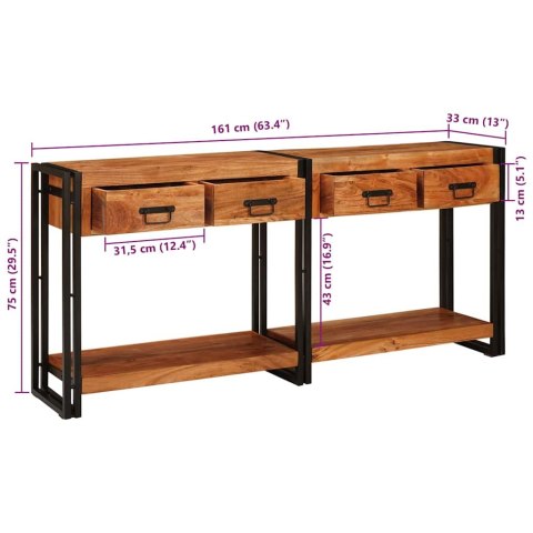 STOLIK KONSOLOWY 2 2 PCS BRĄZOWY SOLIDNE DREWNO AKACJOWE