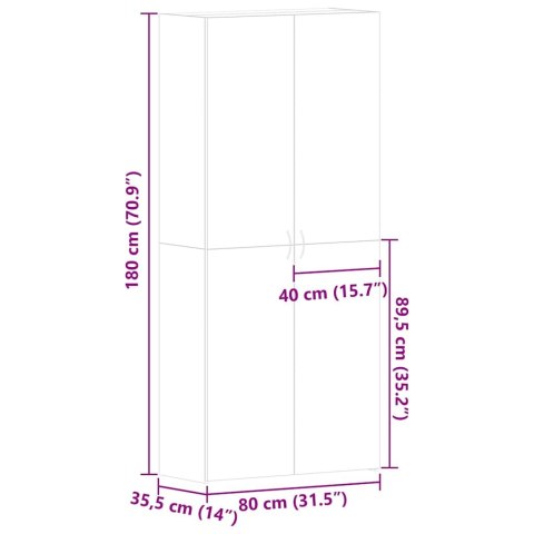 SZAFKA NA BUTY SZARY BETON 80X35,5X180CM Z MATERIAŁU DREWNOPOCHODNEGO