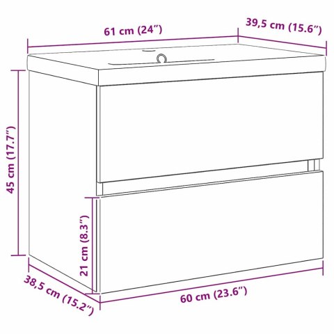 SZAFKA POD UMYWALKĘ Z WBUDOWANĄ MISĄ Z CZARNEGO DĘBU