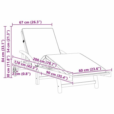 WYGODNY LEŻAK OGRODOWY 2 SZTUKI Z PODUSZKAMI I KÓŁKAMI TAUPE SOLIDNE DREWNO AKACJOWE