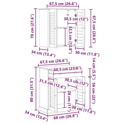 ZESTAW MEBLI ŁAZIENKOWYCH 2 SZT. BRĄZOWY 67,5X34X80CM