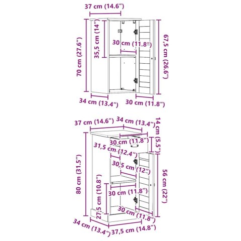 ZESTAW MEBLI ŁAZIENKOWYCH 2 SZT. BRĄZOWY I BIAŁY 37X34X80CM