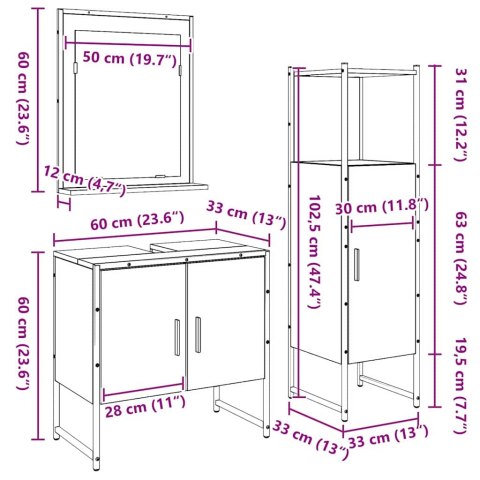 ZESTAW SZAFEK ŁAZIENKOWYCH 3 CZĘŚCIOWY Z DREWNA STAREGO
