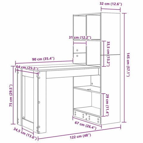 BIURKO Z PÓŁKĄ DĄB SONOMA 122X67X145CM