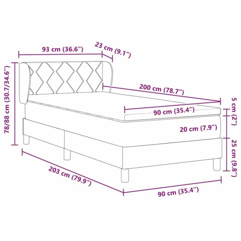 BOX SPRING ŁÓŻKO Z MATERACEM JASNOSZARY 90X200CM TKANINA