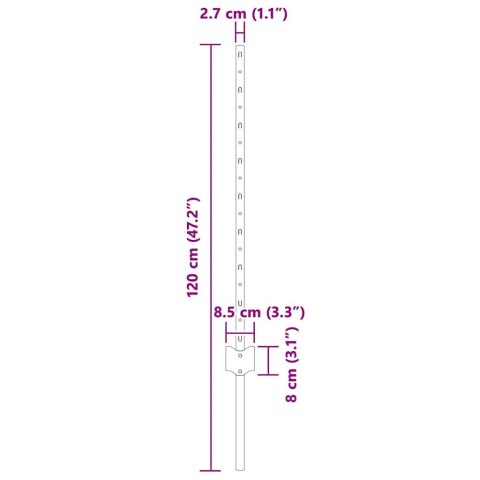 SŁUPKI OGRODZENIOWE ZE STALI 22 PCS SREBRNY STANDARDOWE