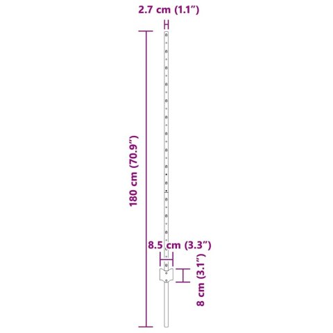 SREBRNE SŁUPKI OGRODZENIOWE 22 PCS ZIELONY 50MX 1,4M. STAL