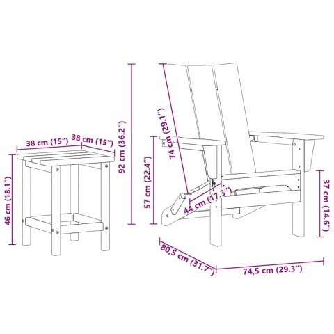 ZESTAW OGRODOWY Z 3 ELEMENTAMI GRANATOWY HDPE SKŁADANE KRZESŁO ADIRONDACK GRANATOWE 74.5X80.5X90CM HDPE STOLIK