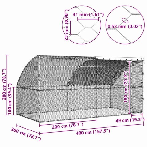 KLATKA DLA KUR SREBRNY 400X 200X 198.5CM STAL GALWANIZOWANA