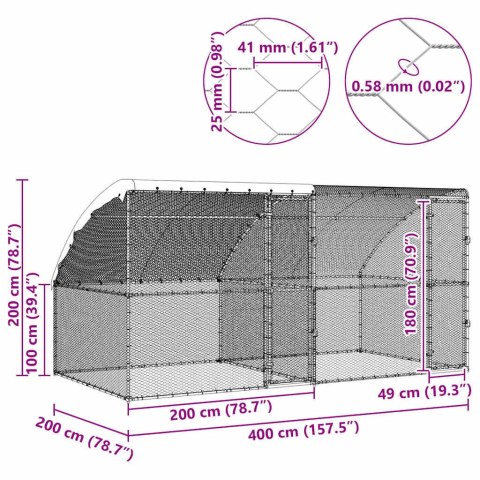 KLATKA DLA KUR SREBRNY 400X 200X 198.5CM STAL GALWANIZOWANA