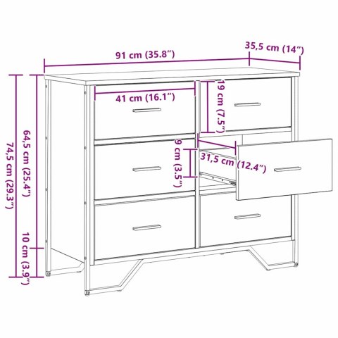 KOMODA DĄB RZEMIEŚLNICZY 91X35.5X74.5CM
