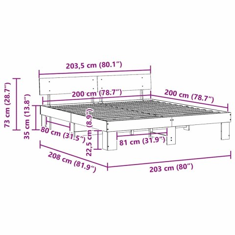 VidaXL Ramka łóżka Brązowy 200 x 200 cm Lite drewno sosnowe