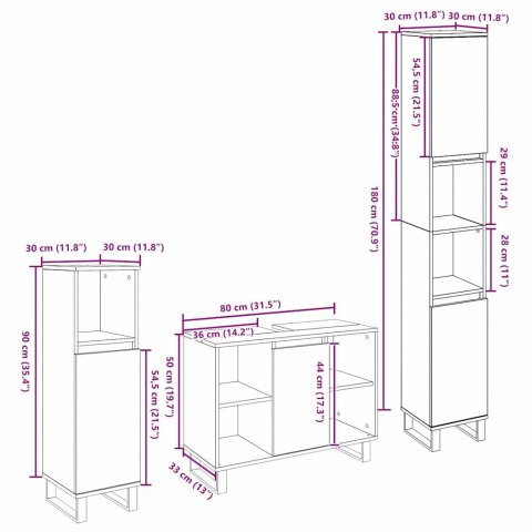 ZESTAW MEBLI ŁAZIENKOWYCH 3 CZĘŚCI STARE DREWNO DREWNO INŻYNIERYJNE