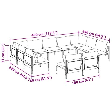 VidaXL Zestaw Sof na Ogród 11 pcs Antracytowy Stal