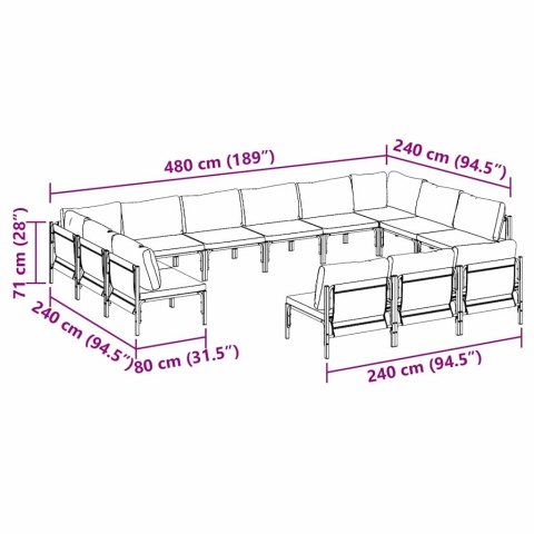 VidaXL Zestaw Sof na Ogród 13 pcs Antracytowy Stal