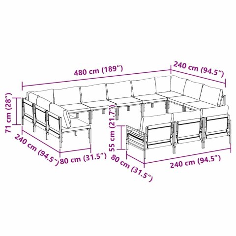 VidaXL Zestaw Sof na Ogród 13 pcs Antracytowy Stal