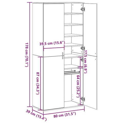 WYSOKA SZAFKA CZARNY DĄB 80X39X178CM