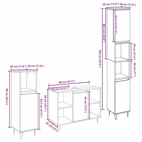 ZESTAW MEBLI ŁAZIENKOWYCH W 3 CZĘŚCIACH STARE DREWNO